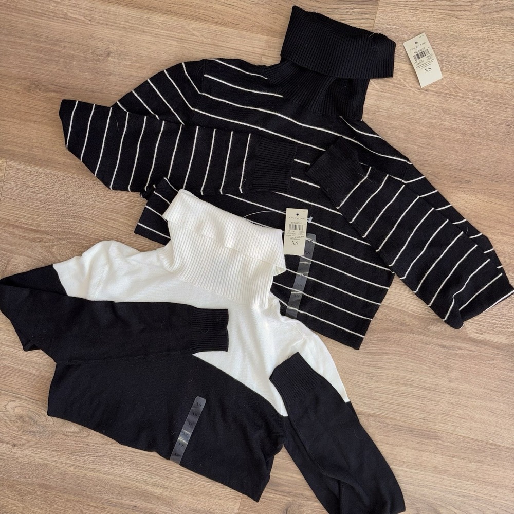 New Lot Of 2 Ann Taylor Turtleneck Sweaters XS Striped Colorblock Lightweight
